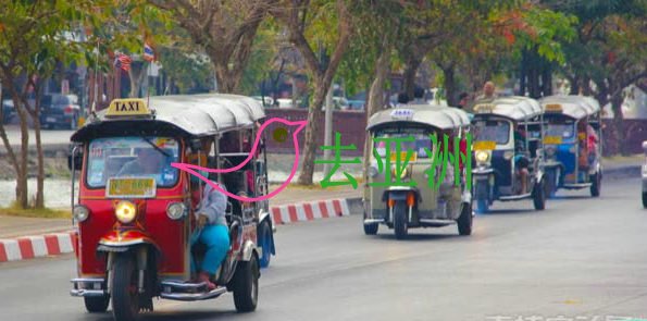 在柬埔寨坐着嘟嘟车，看着一路上的风景，街景