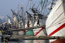 帆船码头位于吉利翁河的入海口。每天一大早，靠近这里的路边就是熙熙攘攘的海鲜市场，售卖各种新鲜海产品。这个码头其实已经有500年的历史了，曾经